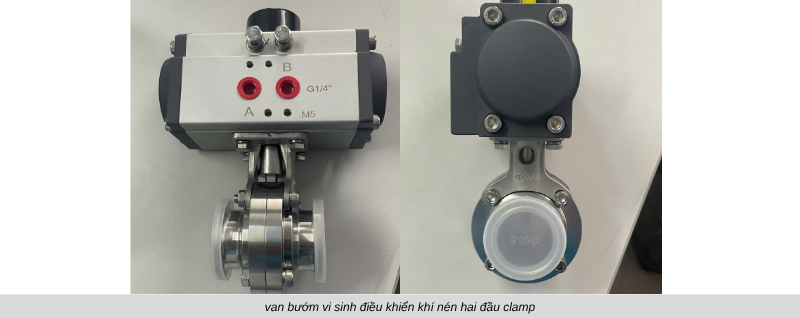 van bướm inox kẹp clamp điều khiển khí nén
