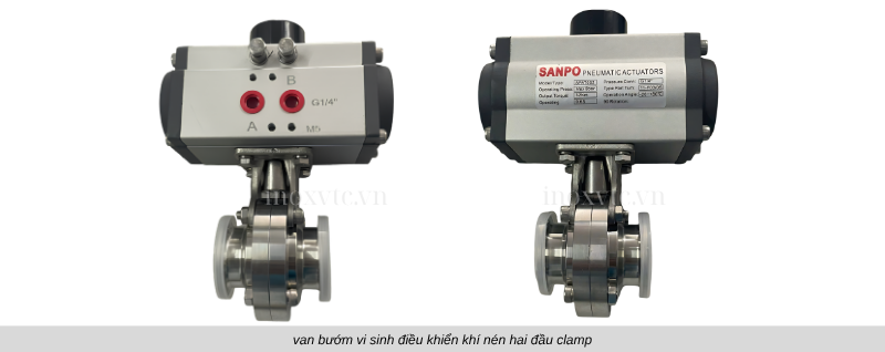 van bướm vi sinh điều khiển khí nén dạng phi 38mm, 50.8mm, 63mm, 76mm, 89mm